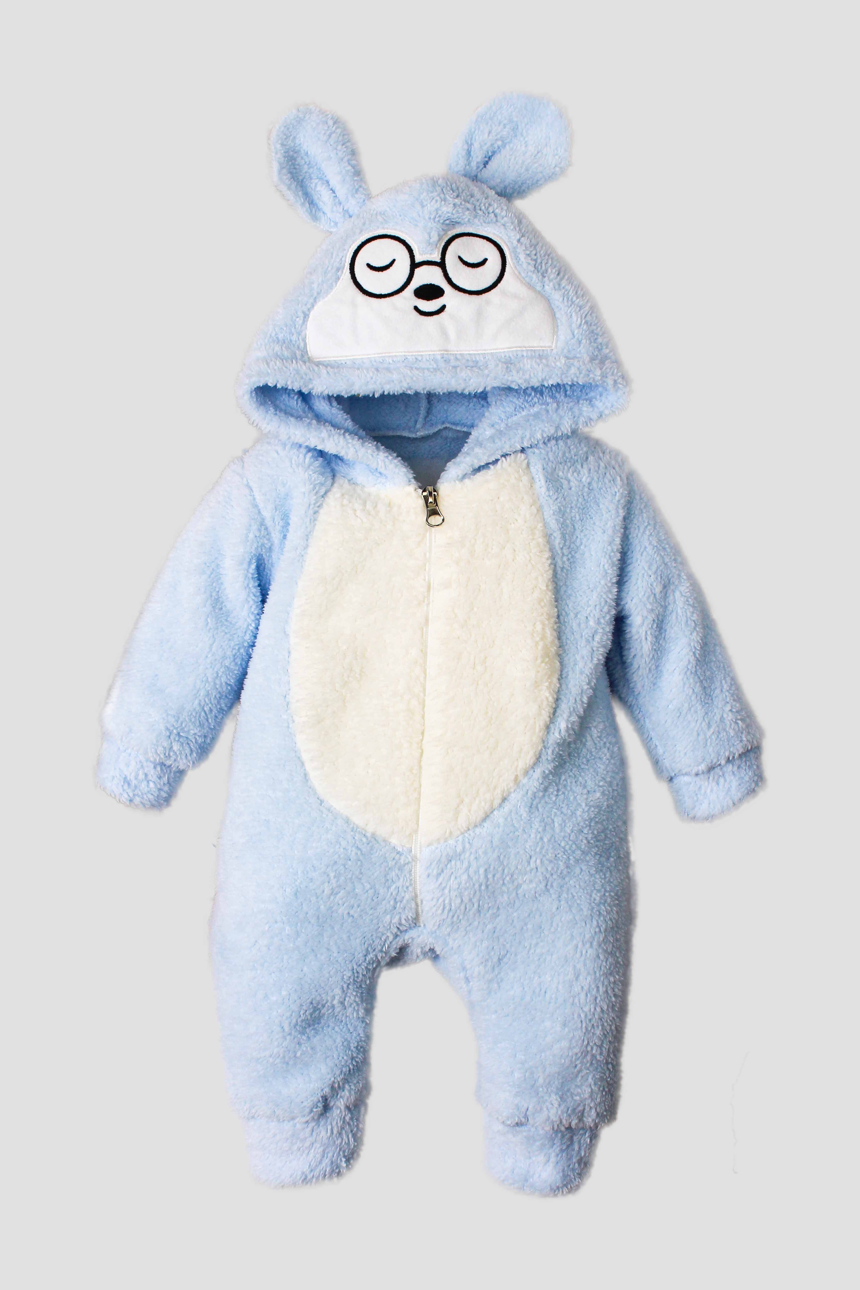 Unisex Bebek Gözlüklü Tavşan Nakışlı Tulum 0-12 Ay